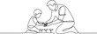 © firoz - One continuous line of a father teaches his son to grow crops. one line Icon drawing