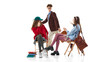 © Lustre Art Group  - Teen students in preppy outfits sitting and interacting isolated on white. Concept of teen fashion, campus lifestyle, friendship, youthful communication and school style inspiration.