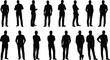 © Hello World - Male people silhouettes collection, casual standing and posing men figures, black human icons set for lifestyle, infographic, vector design