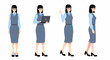 © Ayase - Four different poses of a professional businesswoman character, including standing, walking, and holding a laptop.