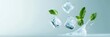 © olga_demina - Ice cubes and mint leaves are floating in the air with a splash of refreshing water, creating a cool and invigorating scene against a light blue background
