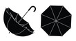 © Siam Studio - Black umbrella shown in profile and top down views isolated on white