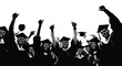 © Eman - Happy diverse graduates cheering with raised hands and thrown caps celebrating their academic success vector illustration.