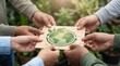 © Chanoknan - Collaborative teamwork connecting puzzle pieces with sustainability earth icon for environmental responsibility and eco-friendly solutions to promote green industry and climate action goals