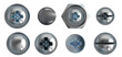 © vectorpouch - Metal screw set - realistic bolts with hexagon and circle heads and steel nuts. Rusty rivets, chrome nails and iron pins on white background. Industrial hardware collection for construction design.