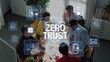 © InfiniteFlow - A diverse group of professionals engages in a collaborative team meeting focused on zero trust cybersecurity concepts, utilizing digital illustrations for effective communication. Raster