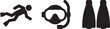 © MC Creative - Icons for diving and swimming activities with diver, mask, and fins on transparent background