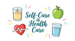 © vector_valley - Self-care and wellness vector icon set. Includes candle, apple, heart rate, and water glass. Created in colorful flat style with pastel colors.