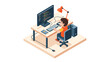© markusmiller - Young developer programming at desk with desktop computer in isometric style