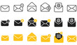 © welcome  saiful   - Message icon set, vector collection including closed, open, and notification envelopes in outline, solid, and styles, representing email, inbox, documents, contacts, and postal communication