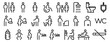 © IRYNA - Toilet and bathroom icon collection in outline style. Restroom signs for men, women, mother with baby and wheelchair users, shower symbol, no smoking. Editable line vector pictograms.