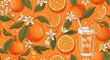 © faustinecontent - refreshing orange drink illustration with oranges flowers slices and glass perfect for citrus themed designs and backgrounds online marketing.