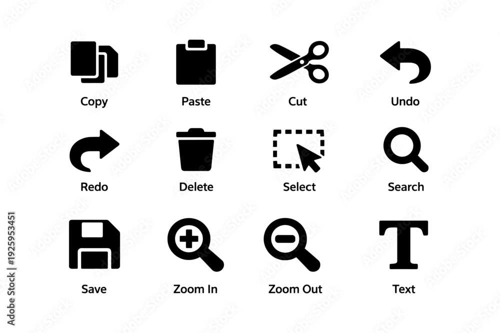 Essential computer icons for editing and navigation tasks Stock Vector ...