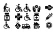 © MstBabli - Elderly Care and Disability Support Solid Vector Icons Healthcare Pictogram Set