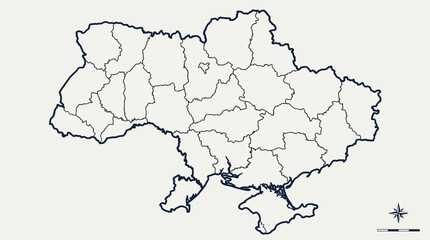  Ukraine Blank Outline Map with Administrative Regions and Borders for Customization