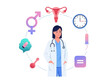 © Rajibmro - Female doctor with medical icons and clock isolated on transparent background