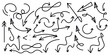 © Kamal Hosen - Various bold brush drawn curved arrows. Collection doodle marker thick arrows in different directions. Hand drawn vector direction pointers