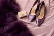 © nsit0108 - Elegant high heels, clutch, and fur creating a luxurious fashion statement on pink silk