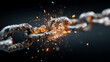 © Sadia - Dramatic close-up of a metal chain fragmenting with fiery orange sparks exploding outwards against a dark, moody background, representing a critical moment of breakdown or breakthrough.
