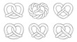 © gunzexx png and bg - pretzel twists , 6 black delicate line drawings vector set collection , white background , PNG and SVG