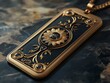 © byakuyaai - Close-up of an ornate gold pendant on a marble surface showcasing intricate design