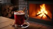 © IMAGINIAC - Steaming Mulled Wine With Cinnamon and Orange Slice By Fireplace