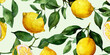 © Narin - Seamless Mediterranean citrus illustration with Italian fruits, vintage blue tiles, botanical florals, and yellow elements. Perfect for summer kitchen prints and Amalfi-inspired designs.