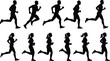 © MdRasel - Black silhouette set of male and female runners in motion showing full running gait cycle stages for fitness health sport and athletic training exercise