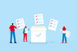 © MihirKumarMondal - People interacting with checklists and a ballot box in a flat design