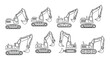 © Nayem - Line art illustration of various construction excavators in different positions