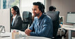 © P2000/peopleimages.com - Telemarketing, team and conversation in call center with computer, life insurance advice and help. Colleagues, happy people and talk in office with desktop, financial service policy info and support.