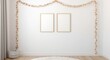 © The 2R Artificiality - Minimalist child room with dazzling garlands and empty frames on a clean plastered wall