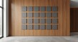 © vxnaghiyev - Gray classical squares arranged on wood wall in modern corner room background