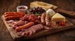 © vxnaghiyev - Assorted savory meat and gourmet cheese elegantly arranged on rustic wood table