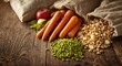 © vxnaghiyev - Selection of horse dietary treats and feed on wooden tabletop