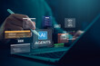 © Looker_Studio - Futuristic AI agents interface on laptop screen with developer using stylus, showcasing code automation, DevOps workflow, and machine learning integration in modern software development environment.