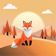 © Rémi Ranguin  - Renard stylisé dans une forêt au coucher du soleil – illustration nature