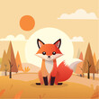© Rémi Ranguin  - Renard stylisé dans une forêt au coucher du soleil – illustration nature