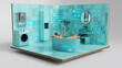 © master1305 - Innovative design smart bathroom interior with woman relaxing in connected bathtub. Concept of smart home automation system, water saving technology, modern real estate tech showcase.