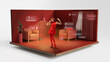 © master1305 - Bold poster woman dancing in smart home environment with voice control interface. Concept of music streaming system, automated lighting and climate control, and residential real estate innovation.