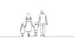 © Morjina - Continuous One Line Family Back View Walking Hand in Hand Modern Minimal Line Art Vector Illustration White Background
