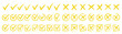 © Petrus Siahaan - Hand Drawn Yellow Check Mark and Cross Symbols Vector Illustration Isolated on White Background for Business Checklist Survey Approval and Rejection Icons