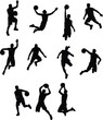 © MDRONI - Professional basketball players silhouettes in action jumping dunking and dribbling set of athletic male figures for sports competition graphic design