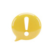© Gary - A soft, bright yellow 3D speech bubble icon with a crisp white exclamation mark inside, highly polished and reflective, isolated against a transparent background with copy space. Concept of