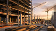 © Abu - Modern Construction Site with Concrete Pillars and Steel Beams at Sunset