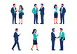 © MSTRIMA - Illustration of collection of business people in various professional interactions, including meetings, conversations, and handshakes