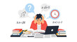© Susanna - Stressed student overwhelmed by complex math equations, academic pressure, and tight deadlines vector illustration