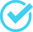 © M-KOS - A bright blue check mark symbol inside a circular outline on a black background, representing completion or confirmation