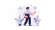 © yeza - Person walking with a laptop, plants, and target icon