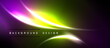 © antishock - Abstract vibrant design features flowing light curves. Dark background emphasizes bright yellow, purple, green gradients. Modern aesthetic.